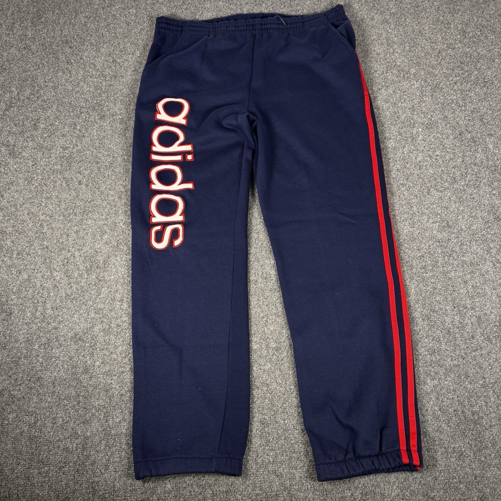 Vintage Adidas Track Pants N Navy Blue Red Spellout Joggers Baggy Y2K 90s